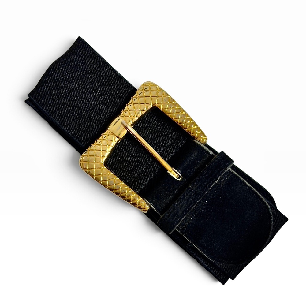 90s Textured Chunky Gold Buckle Belt Wide Elastic Waist Retro Grunge Adjustable